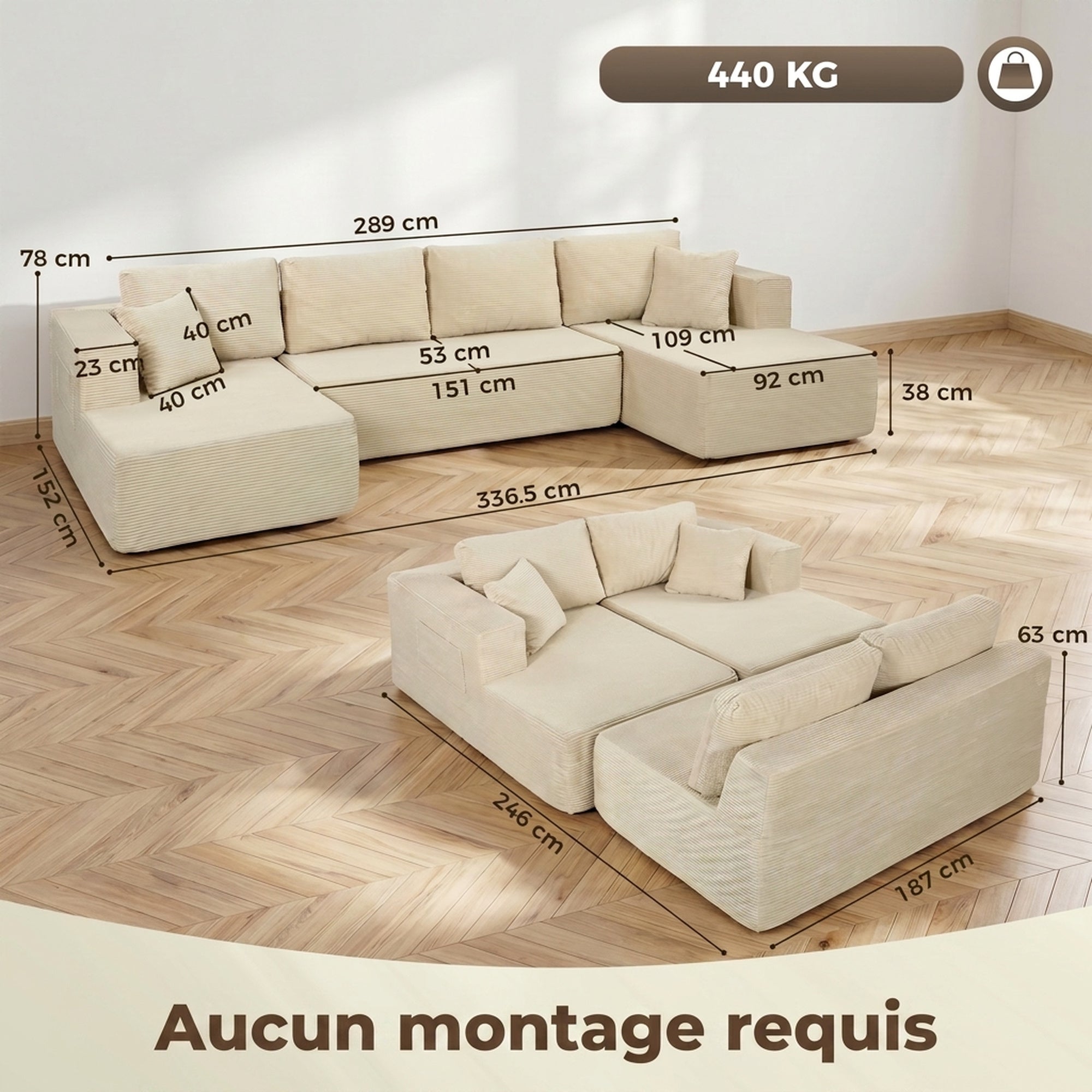 Canapé modulaire en U — 337 cm