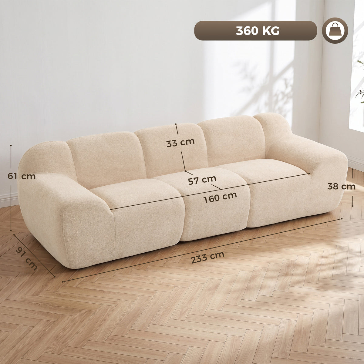 Canapé 3 places en chenille — 233 cm